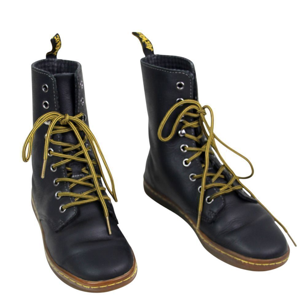 Dr. Martens BLACK GENUINE LEATHER FLAT LACE UP ROUND TOE ANKLE BOOTS Size 7/38EU
